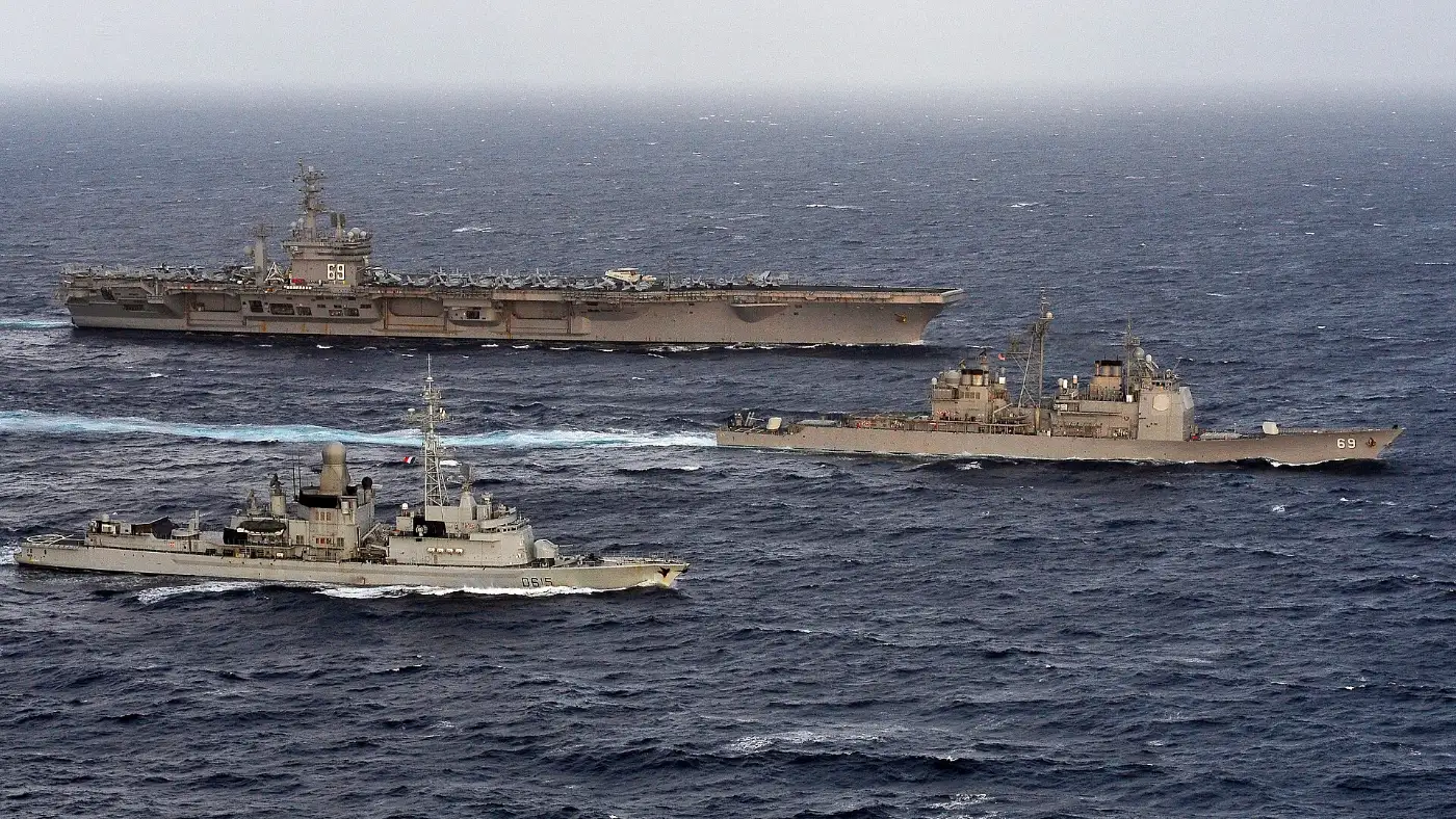 A US Navy carrier strike group at sea
